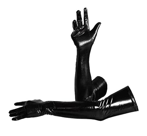 Sheface Herren und Damen 48,3 cm glänzende metallische lange Handschuhe & Cocktail Party Cosplay Handschuhe 1980er Jahre Kostüm Party Wetlook Handschuhe, Schwarz, 48 cm von Sheface