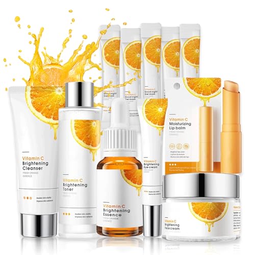 Shefave Hautpflege Sets & Kits Value-Size Vitamin C Geschenke für Teenager MäDchen, Skincare Set mit Cleanser Serum Augencreme Creme Lippenpflege Schlafmaske Frauen, Gesichtspflege Set 11-Tlg von Shefave