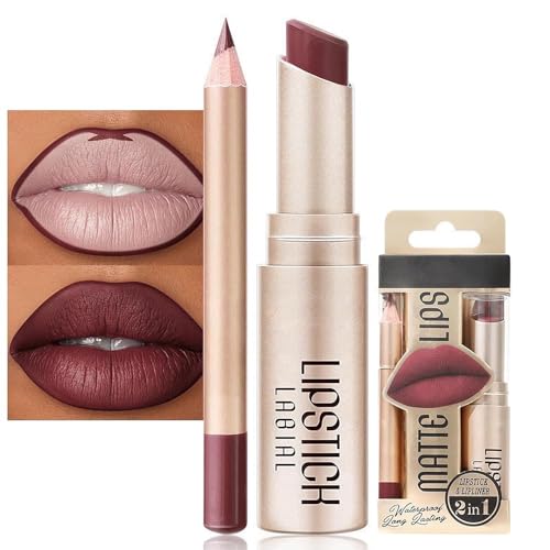 Lippenstift Lipliner Set, Matt Lipstick Braun Lip Stain, Lippenstift Wasserfest Langanhaltender Lip Gloss Nude Lipsticks Lip Liner Velvet Nicht Klebende, Vegane, Gluten Free von Shefave