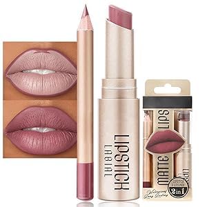 Lippenstift Lipliner Set, Matt Lipstick Rosa Lip Stain, Lippenstift Wasserfest Langanhaltender Lip Gloss Nude Lipsticks Lip Liner Velvet Nicht Klebende, Vegane, Gluten Free von Shefave