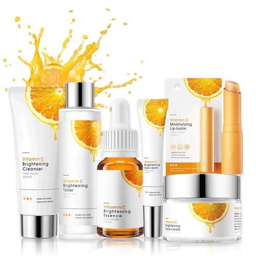 Shefave Vitamin C Gesichtspflege Set Feuchtigkeitsspende Beauty Set für Teenage-MäDchen und Frauen, Skincare Set Mit Cleanser Serum Augencreme Lippenpflege Creme, Hautpflege Set 6-Tlg von Shefave