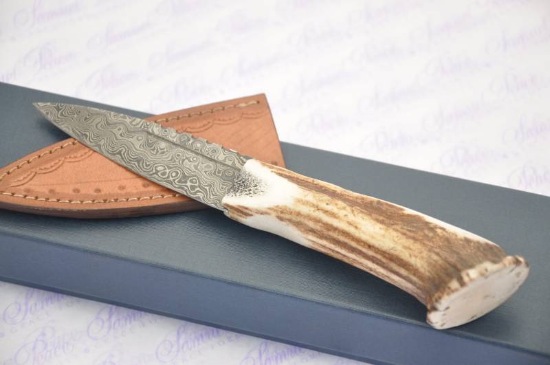 Neue Echte Damaszener Stahl Voller Krone Hirsch Griff Sheffield Sgian Dubh Verpackt Mit Lederscheide von SheffieldCutleryShop