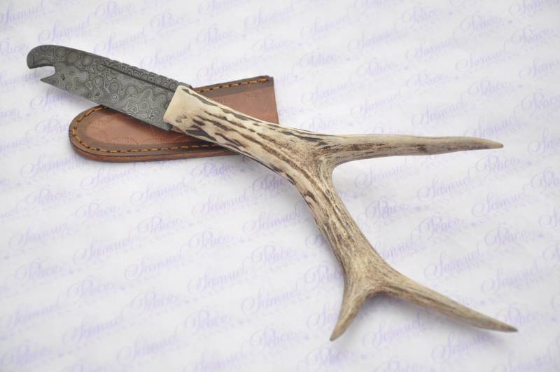 Neue Echte Damaszener Stahl Voller Reh Hirsch Griff Sheffield Sgian Dubh Flaschenöffner Mit Lederscheide von SheffieldCutleryShop