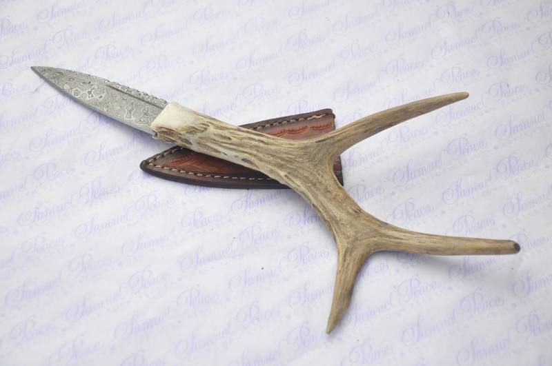 Neue Echte Damaszener Stahl Voller Reh Hirsch Griff Sheffield Sgian Dubh Mit Lederscheide von SheffieldCutleryShop