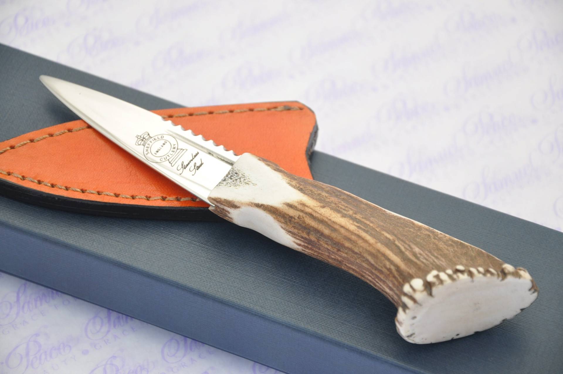 Neue Echte Volle Krone Hirsch Griff Sheffield Sgian Dubh Verpackt Mit Unzähligen Lederscheide von SheffieldCutleryShop