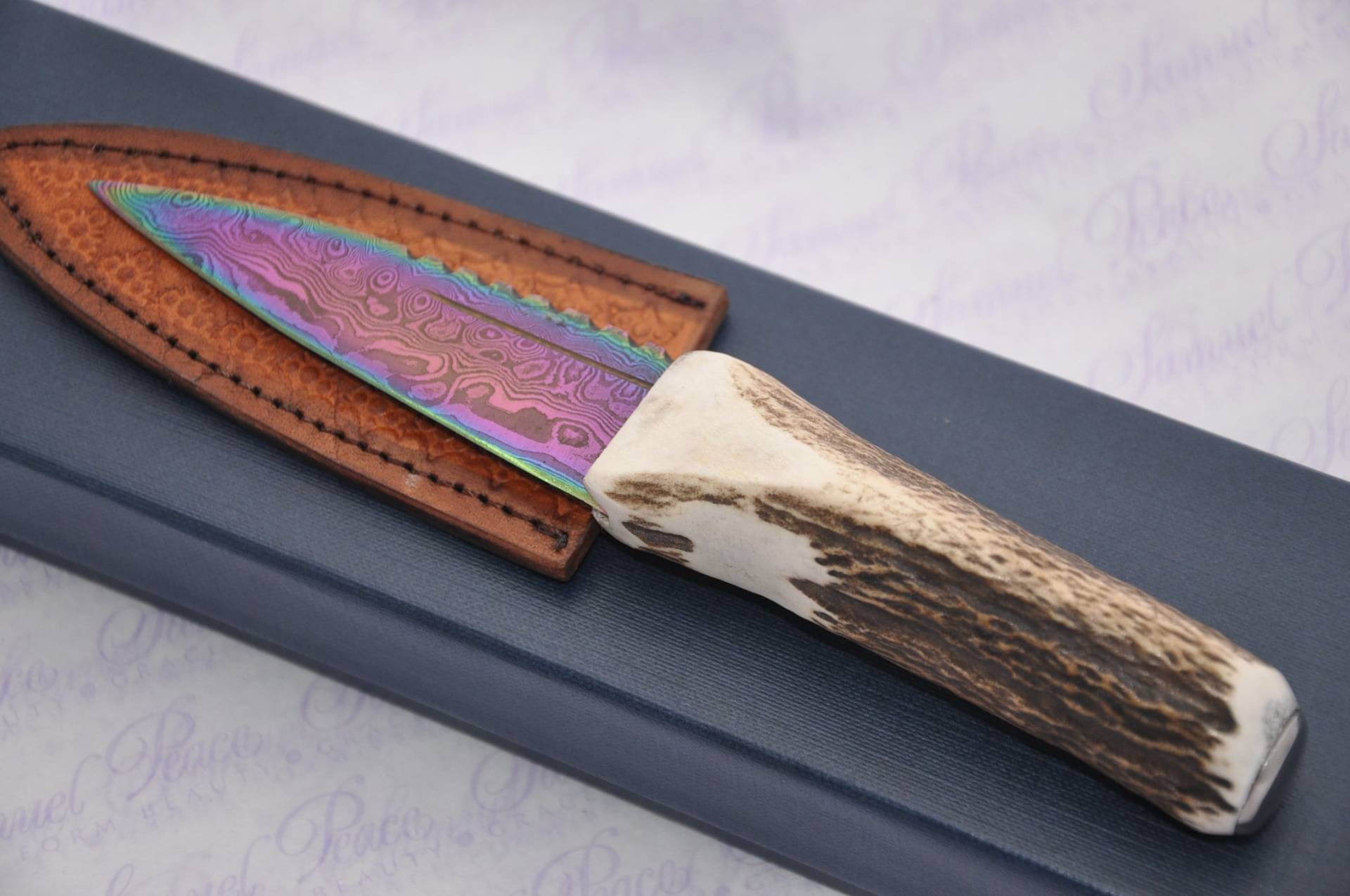 Neue Echte Wärmebehandelt Damaskus Stahl Hirsch Griff Sheffield Sgian Dubh Verpackt Mit Lederscheide von SheffieldCutleryShop