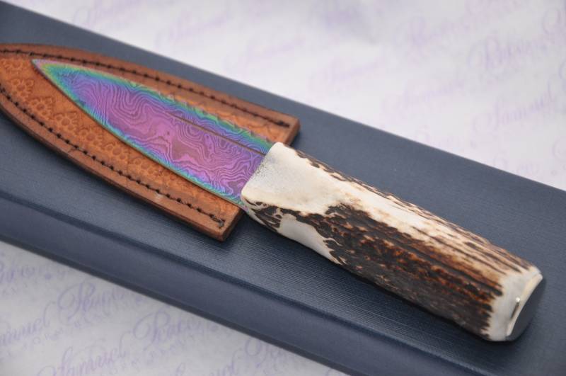 Neue Echte Wärmebehandelt Damaskus Stahl Hirsch Griff Sheffield Sgian Dubh Verpackt Mit Lederscheide von SheffieldCutleryShop