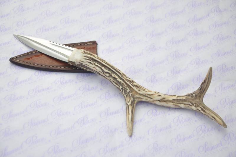 Neue Echten Carbon Stahl Voller Reh Hirsch Griff Sheffield Sgian Dubh Mit Lederscheide von SheffieldCutleryShop