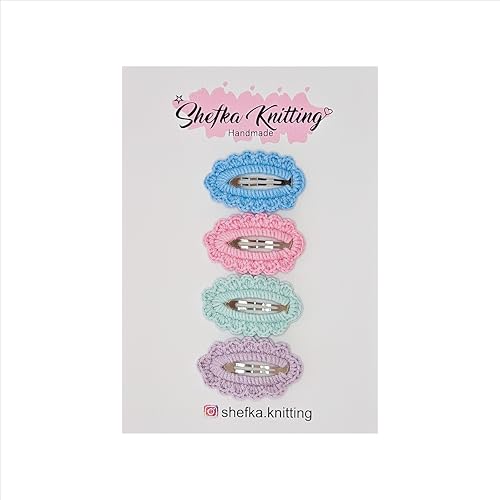 4er Set Handmade Haarspangen – Gehäkelte Baumwoll Haarclips für Mädchen, Hochwertiger Handgemachter Haarschmuck, Elegante Strick Haaraccessoires, Geschenk für Kinder (Retro Blumen) von Shefka Knitting Handmade