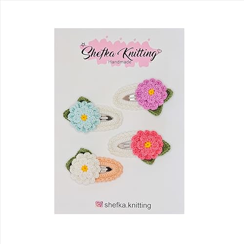 4er Set Handmade Haarspangen – Gehäkelte Baumwoll Haarclips für Mädchen, Hochwertiger Handgemachter Haarschmuck, Elegante Strick Haaraccessoires, Geschenk für Kinder (Sommerblumen) von Shefka Knitting Handmade