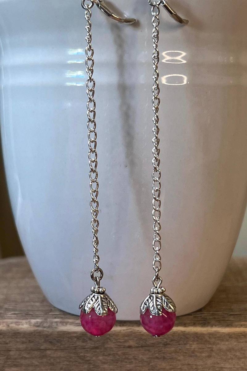 Pink Achat Kronleuchter Ohrringe Silber Perlen Ohrringe von Sheidahlia