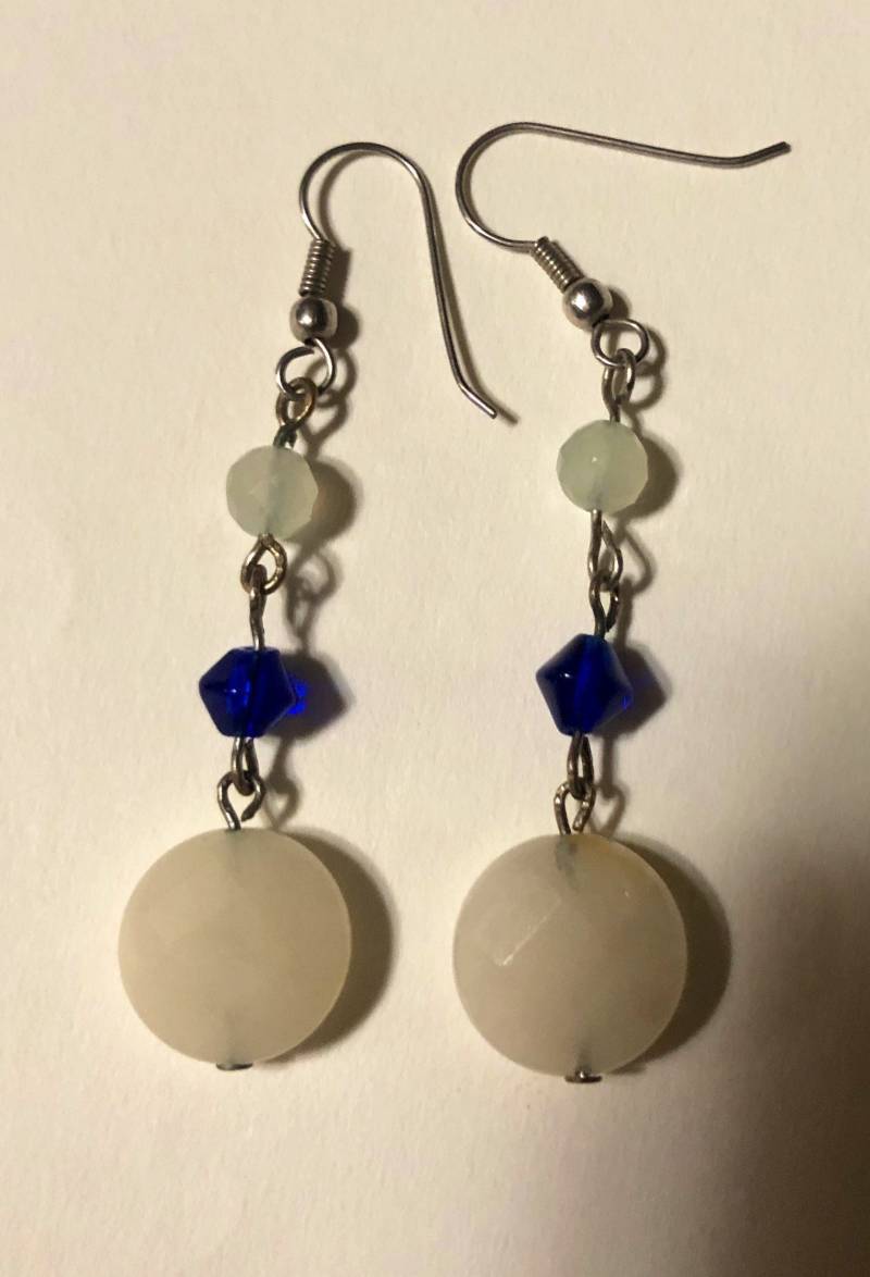 Facettierte Echte Mondstein - Saphire Silber Ohrringe Ohrhänger Tropfen Pierced von Sheilalussier