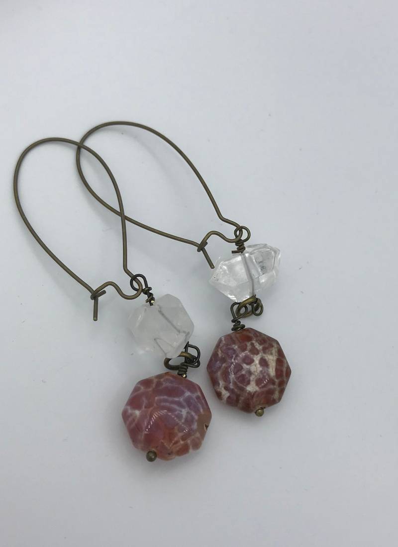 Große Übergroße Klare Kristall Und Feuerachat Ohrringe in Bronze, Gold Oder Silber, Boho Schmuck von Sheilasattic