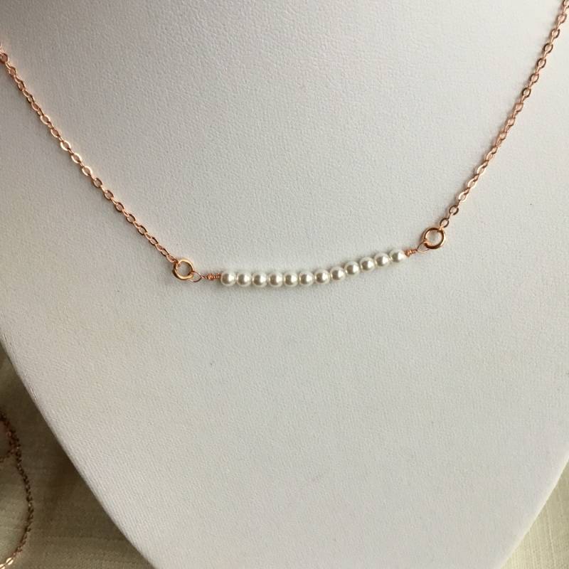 Perlenbarren Anhänger Und Rose Gold Halskette, Brautjungfer Geschenk, Mutter Der Braut, Braut Perlenschmuck, Geschenk Für Sie, Perlenkette von Sheilasattic