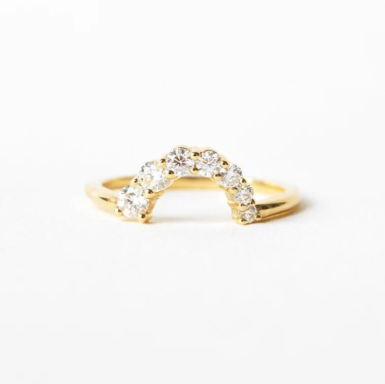 Benutzerdefinierte Diamant Geschwungener Ehering, 14K Weißgold Moissanite Ring, Ideal Für Passende Hochzeitssets, Perfektes Verlobungsgeschenk Sie von Shejewelryofficial