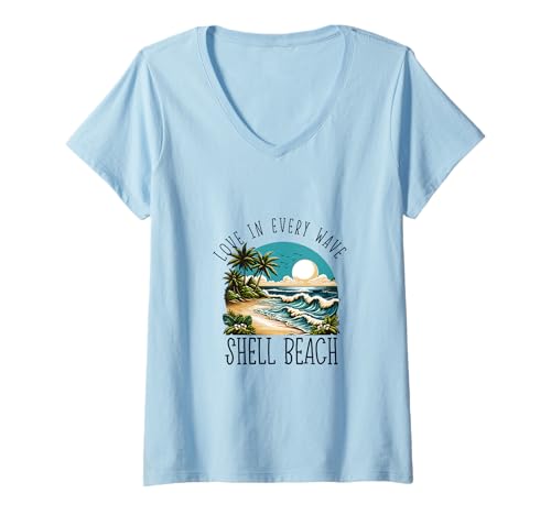 Damen Liebe in jeder Welle - Shell Beach T-Shirt mit V-Ausschnitt Damen Liebe in jeder Welle - Shell Beach T-Shirt mit V-Ausschnitt von Shell Beach in California Designs