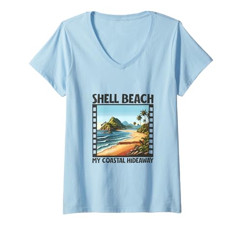 Damen Refugium - Shell Beach T-Shirt mit V-Ausschnitt Damen Refugium - Shell Beach T-Shirt mit V-Ausschnitt von Shell Beach in California Designs