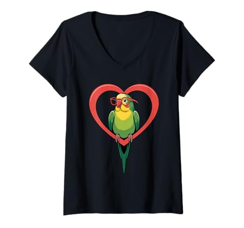 Damen Herz Muschel Sittich Brille Wellensittich T-Shirt mit V-Ausschnitt von Shell Parakeet Lover Gifts