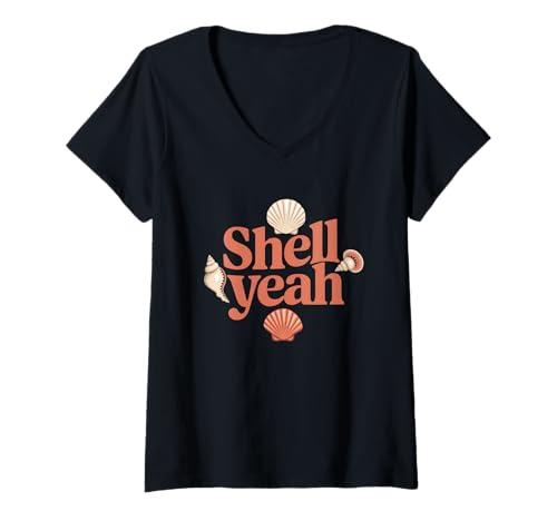 Damen Shell Yeah Ocean Love Summer Vibes Beach Vibe T-Shirt mit V-Ausschnitt von Shell Yeah Summer Beaches