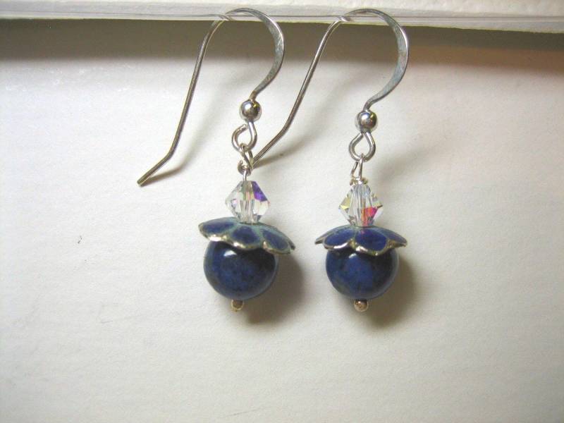 Swarovski Kristall Und Lapislazuli Perlen Sterling Silber Ohrringe Swarovski Kristall Und Lapislazuli Perlen Sterling Silber Ohrringe von ShellaBDesigns