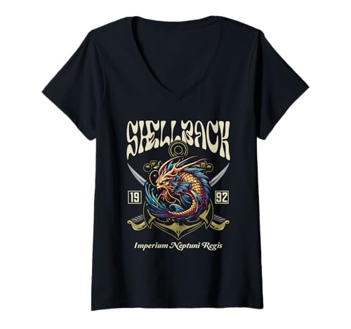 Damen Shellback 1992 Equator Crossing Design für das Jahr 1992 T-Shirt mit V-Ausschnitt von Shellback Designs for Shellback Sailors