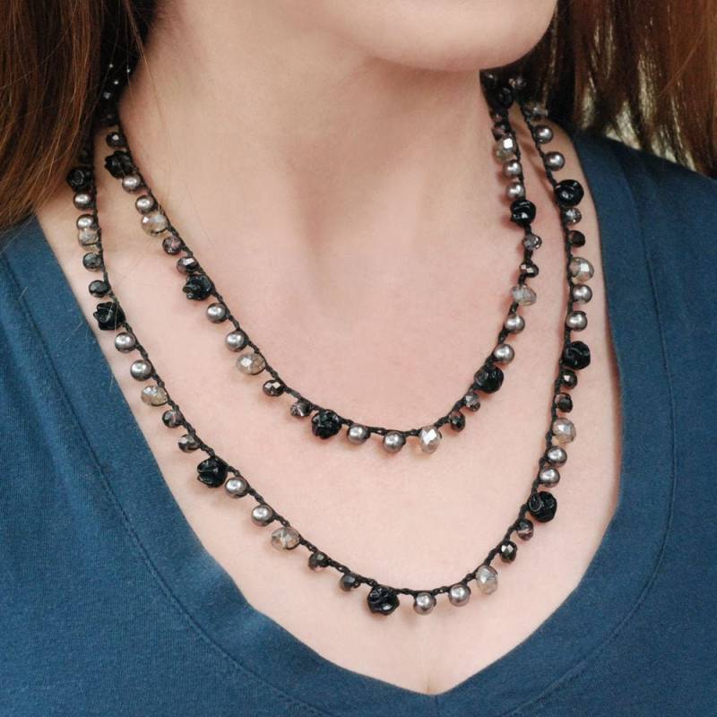 Gehäkelte Perle & Edelstein Lange Halskette Boho Layering Schmuck von ShelleyCooperJewelry