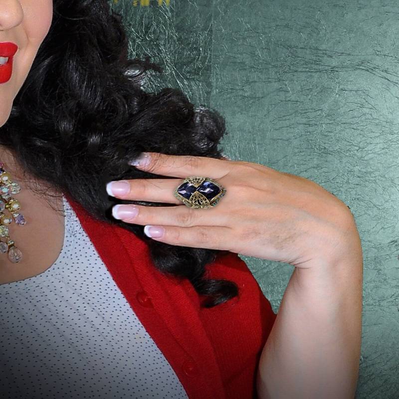 Kristall Marquis Schliff Statement Ring Verstellbarer Vintage Cocktail Ring von ShelleyCooperJewelry