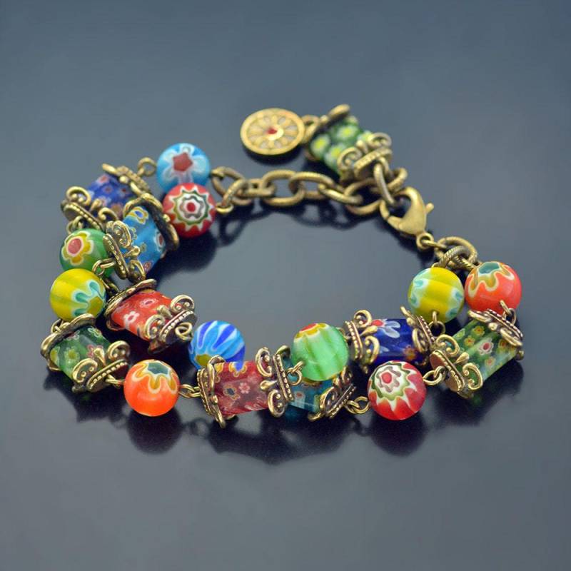 Millefiori Glas Armband Retro Quadrate, Murano Style, Boho Schmuck von ShelleyCooperJewelry
