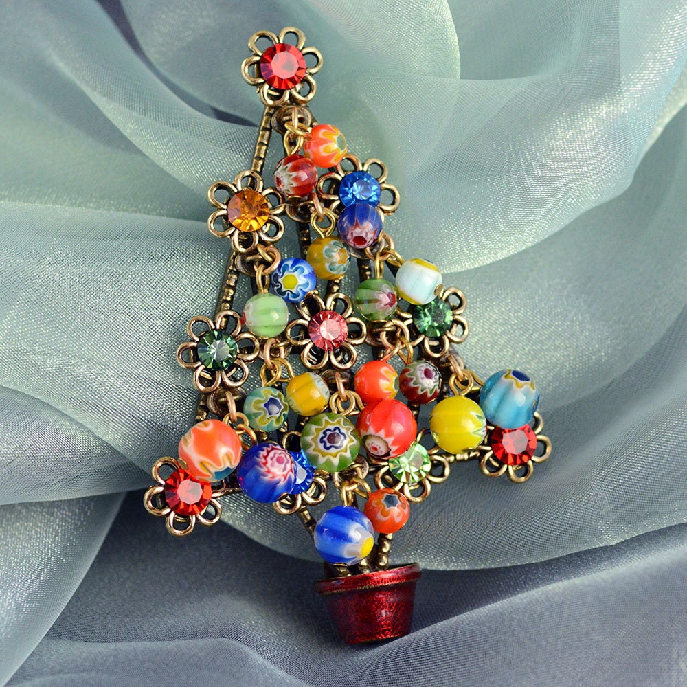 Millefiori Weihnachtsbaum Brosche 14K Vergoldete Weihnachtsbrosche Millefiori Weihnachtsbaum Brosche 14K Vergoldete Weihnachtsbrosche von ShelleyCooperJewelry