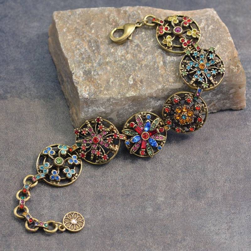 Regenbogen Kristall Statement Armband Vintage Style Bronze Schmuck von ShelleyCooperJewelry