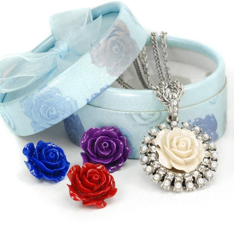 Rosen Collier Set Auswechselbar Silber, 4 Farben von ShelleyCooperJewelry