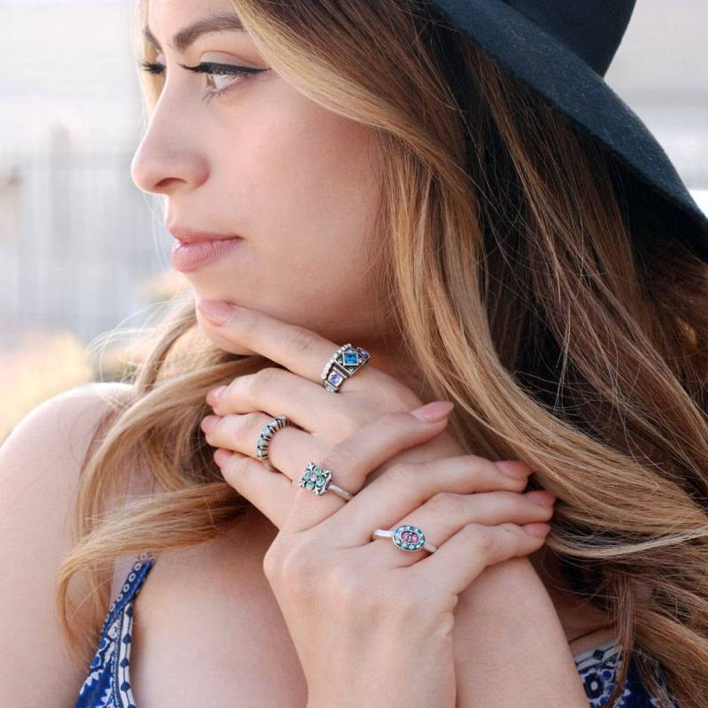 Swarovski Kristall-Silber Stapelringe Boho Art Deco Set von ShelleyCooperJewelry