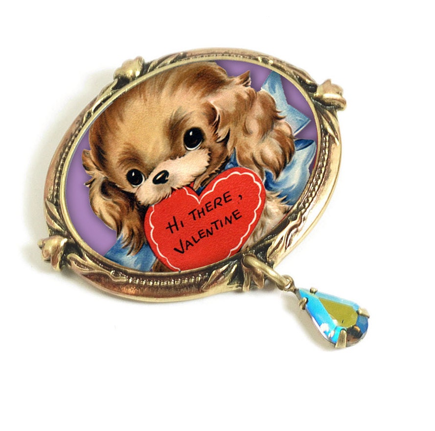 Vintage Welpen Valentine Pin Hunde-Liebhaber Brosche, Handgemacht in La von ShelleyCooperJewelry