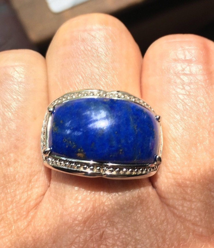 Natürliche Lapis Lazuli .925 Sterling Silber Cabochon Größe 8 Ring, Wow Natürliche Lapis Lazuli .925 Sterling Silber Cabochon Größe 8 Ring, Wow von Shelleyscollectibles