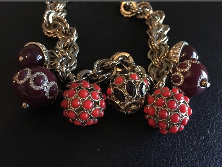 Vintage Ann Taylor Goldton Kristall Burgandy Orange Perlen Urlaub Statement Halskette 18" Vintage Ann Taylor Goldton Kristall Burgandy Orange Perlen Urlaub Statement Halskette 18" von Shelleyscollectibles