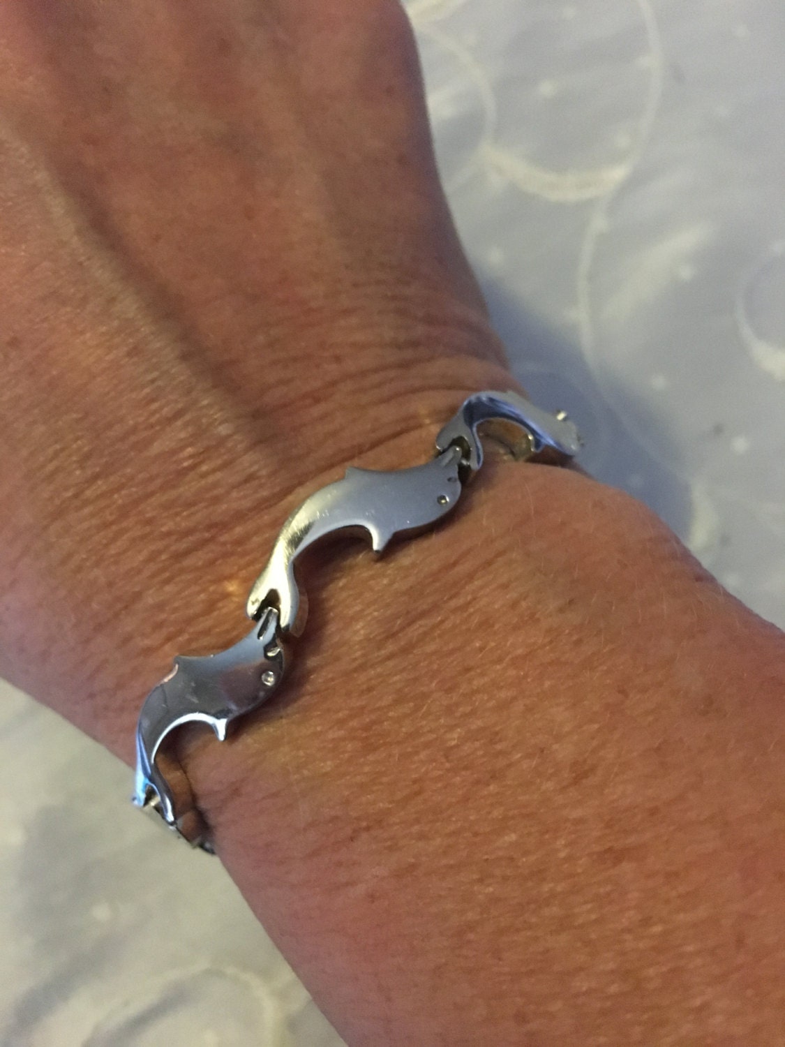 Vintage Sterling Silber Schwimmen Delfin Glieder Armband 8 1/4" Vintage Sterling Silber Schwimmen Delfin Glieder Armband 8 1/4" von Shelleyscollectibles