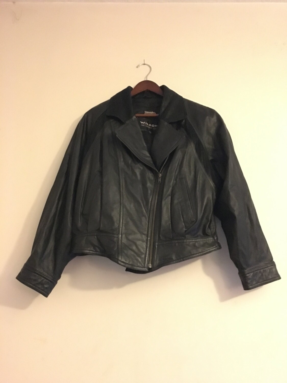 Wilhelms Damen Motorradjacke Aus Schwarzem Leder, Größe L Mit Herausnehmbarer Thinsulae-Wärmedämmung von Shelleyscollectibles