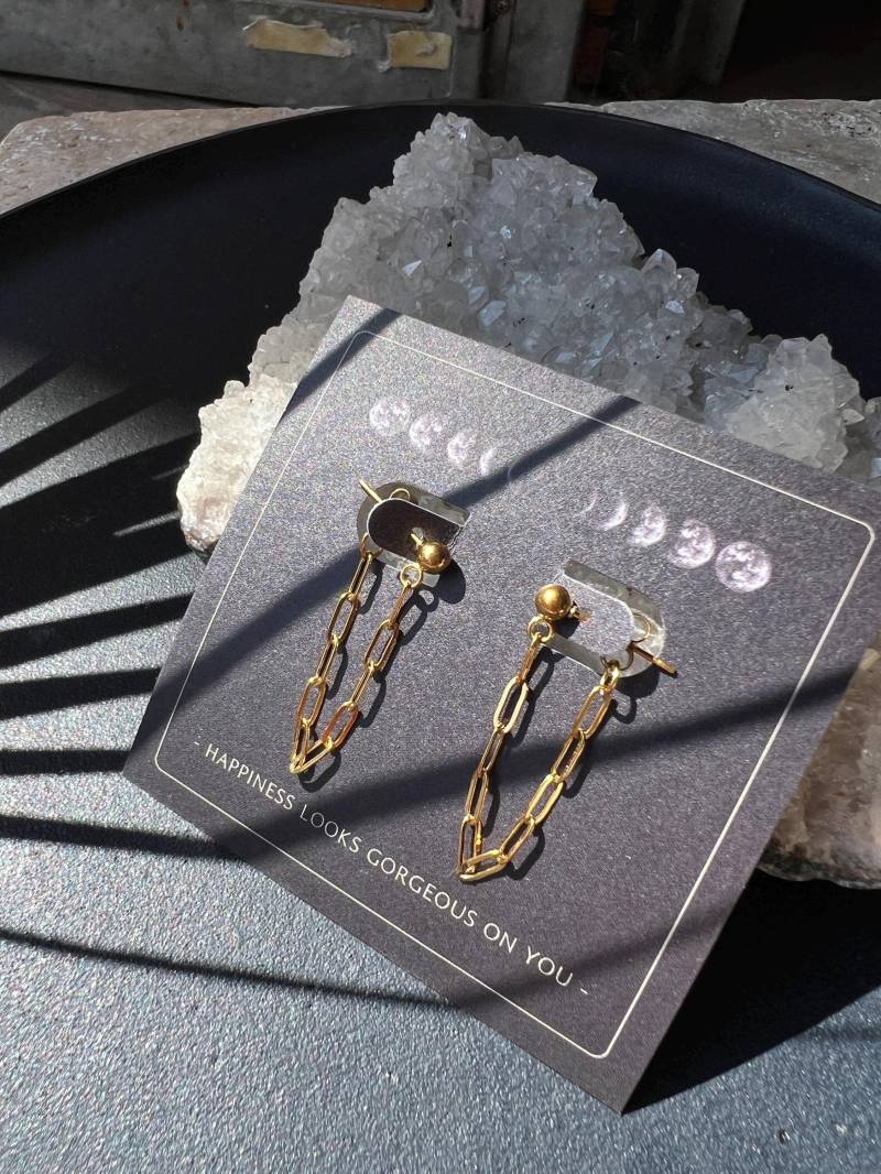 Ketten Ohrringe Stecker Boho Gold Hängend // Statement Schmuck | Festival Accessoire Moderne Form von ShellyCreatesShop