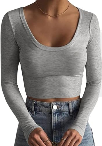 Shen&Qege Damen-Langarmshirts, lässige überfliegt Fit Blusen, Basic-T-Shirts mit Nabel-Baring-Top von Shen&Qege