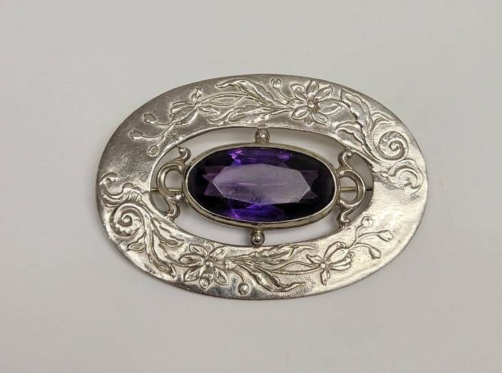 Frühe Coro Cohn & Rosenberger Silber Brosche Mit Großem Paste Amethyst von ShenValleyJewellers