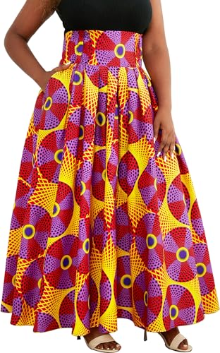 SHENBOLEN Frauen afrikanischen Druck Maxirock Ankara Hohe Taille Rock Ethnische Lange Rock, A, 3X-Groß von Shenbolen