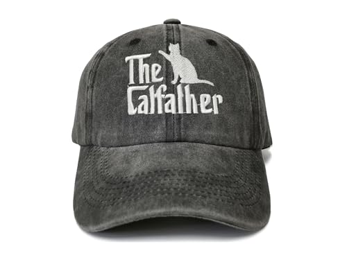 Shenbors Bestickte Baseballmützen und Mützen, The Catfather (Washed Black), Einheitsgröße von Shenbors