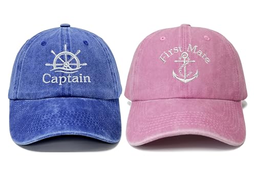 Shenbors Captain First Mate Mützen-Set für Herren und Damen, Geschenke für Boot, Skipper, Segler, Royal & Pink Baseballmützen für nautisches Bootfahren, Segeln, Captain First Mate (Washed Royal von Shenbors