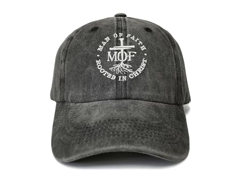 Shenbors Man of Faith Rooted in Christ Hut für Damen und Herren, bestickte christliche Baseballkappe, gewaschene schwarze Baumwolle, Dad Hat, Man of Faith Rooted in Christ (Washed Black), von Shenbors