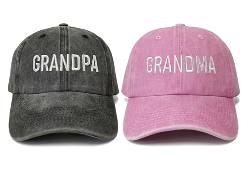Shenbors Oma und Opa Geschenke, Schwarz & Rosa Großeltern Baseballmützen, bestickt, verstellbar, Baumwolle, Snapback Distressed Hat, Grandpa Grandma (Washed Black & Washed Pink), Einheitsgr��e von Shenbors