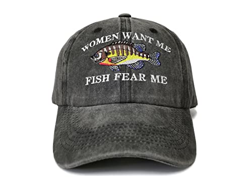 Shenbors Bestickte Baseballmützen und -Kappen für Herren und Damen, Women Want Me Fish Fear Me (Washed Black), Einheitsgröße von Shenbors
