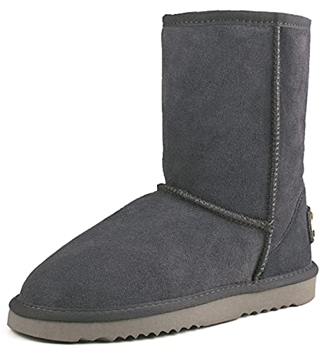 Shenduo Damen Leder Winterstiefel Halbschaft Klassische Bootsschuhe Warm Gefüttert DA5825 Grau 37 von Shenduo