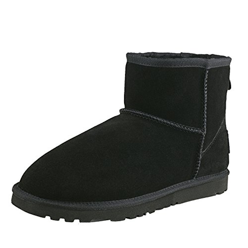 Shenduo Damen Schlupfstiefel Klassisch Leder Stiefel Kurzschaft Winterschuhe DA5854 Schwarz 39 von Shenduo