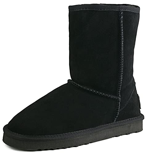 Shenduo Damen Wasserdicht Schlupfstiefel Halbschaft Leder Winter Boots D5125 Schwarz 37EU von Shenduo