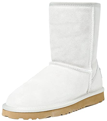 Shenduo Damen Wasserdicht Schlupfstiefel Halbschaft Leder Winter Boots D5125 Weiß 38 von Shenduo